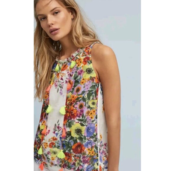 Anthropologie RAGA Floral Swing Tassel Tank - Picture 1 of 7